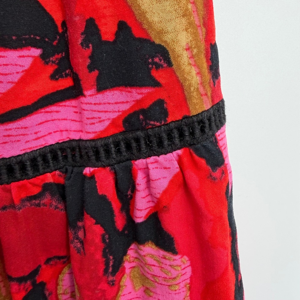 J. Crew Tiered Pull On Midi Skirt Size S Floral Tropical Palm Print Pink Red - Picture 2 of 9